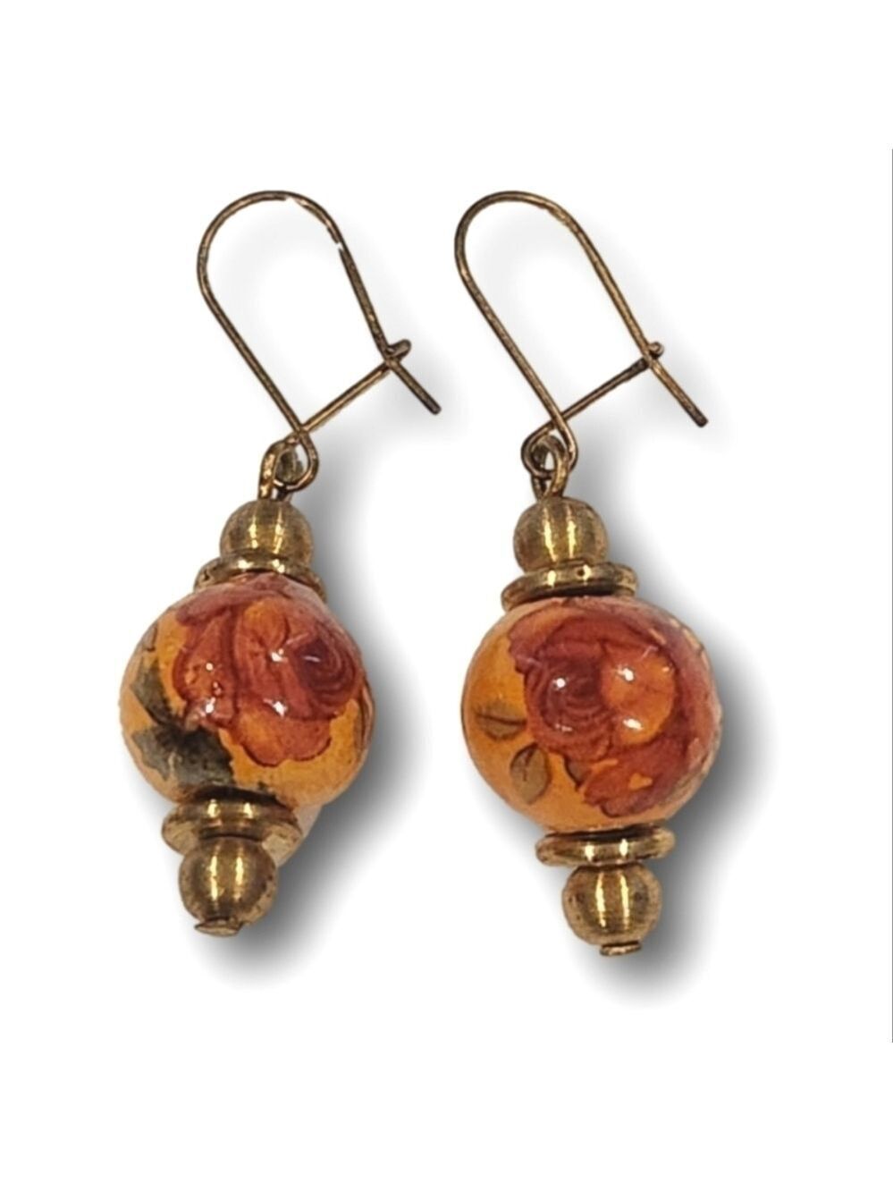 VINTAGE Chinese Porcelain Floral Design Earrings